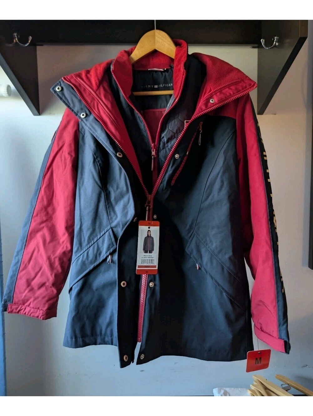 Tommy Hilfiger 3-in-1 Systems Winter Jacket Coat Women Colorblock Red Navy M